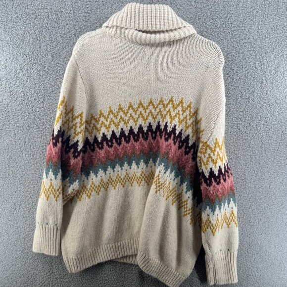 Loft Plus Women's Beige Zigzag Patterned Cowl Neck Sweater Size 24/26 - Picture 2 of 7